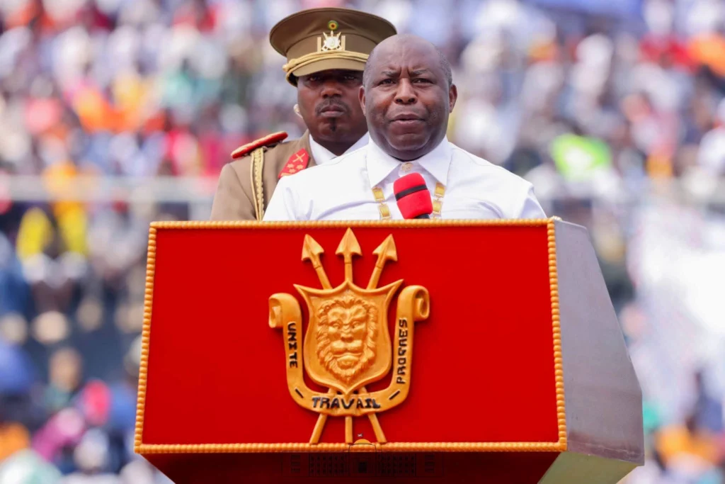 President Évariste Ndayishimiye delivers his address at the 64th independence anniversary at Intwari Stadium in Bujumbura